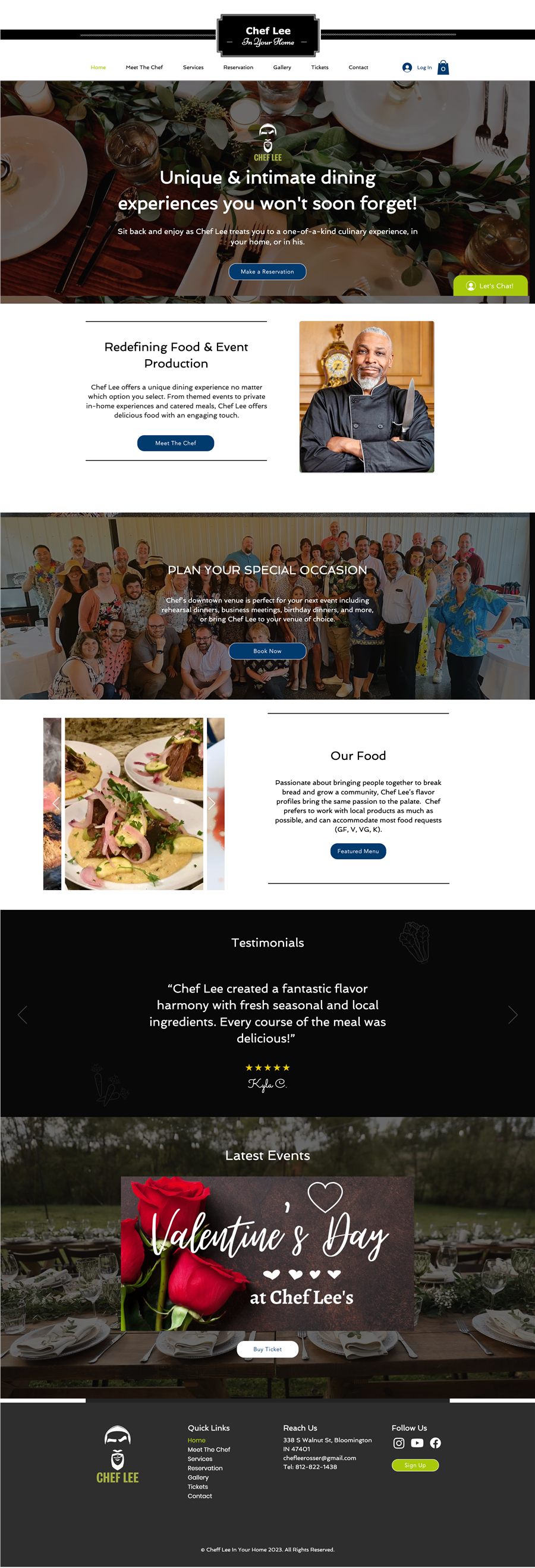 Full private-dining homepage for Chef Lee In Your Home