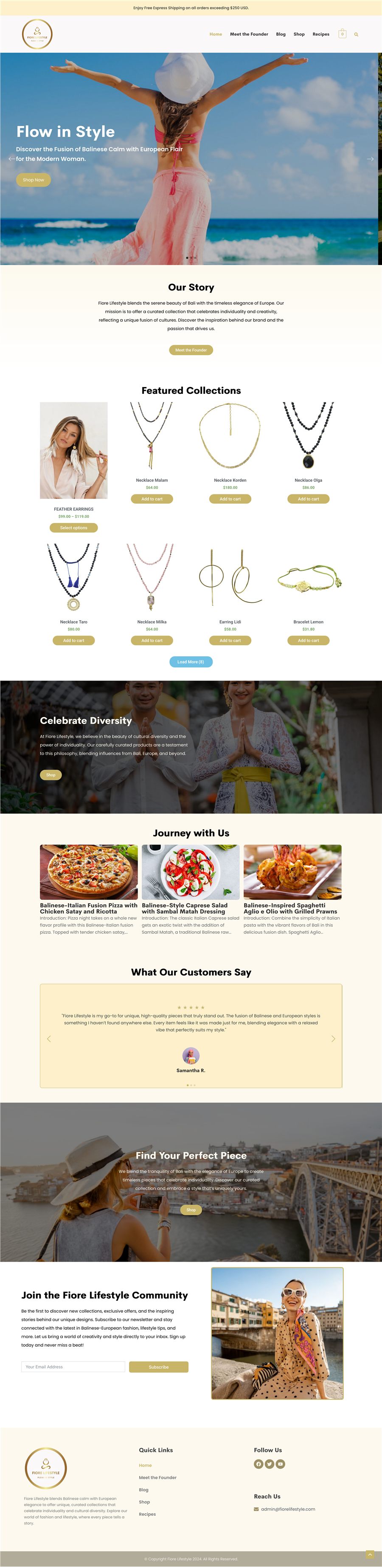 Full homepage design for Fiore Lifestyle