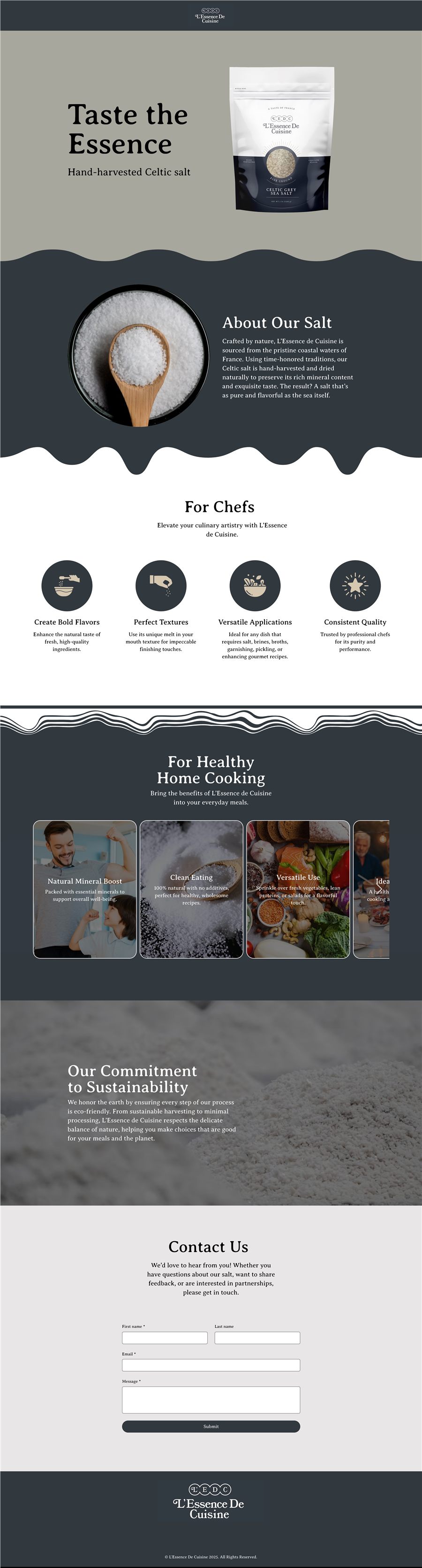 Full landing page for L’Essence De Cuisine