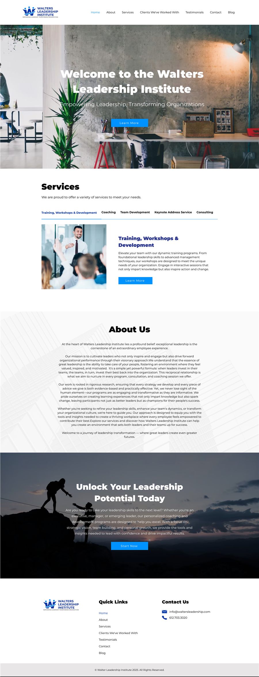Full homepage for Walter Leadership Institute