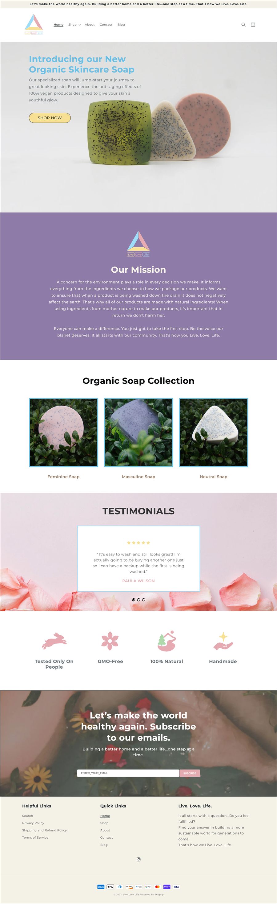 Full homepage design for Live Love Life