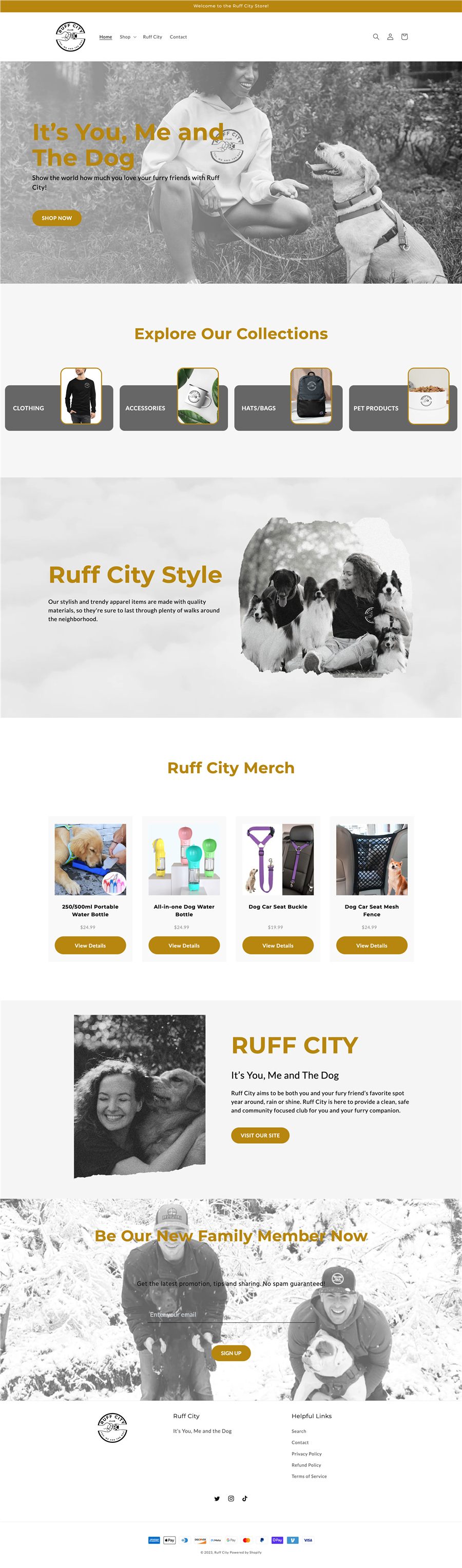 Full online-store homepage for Ruff City