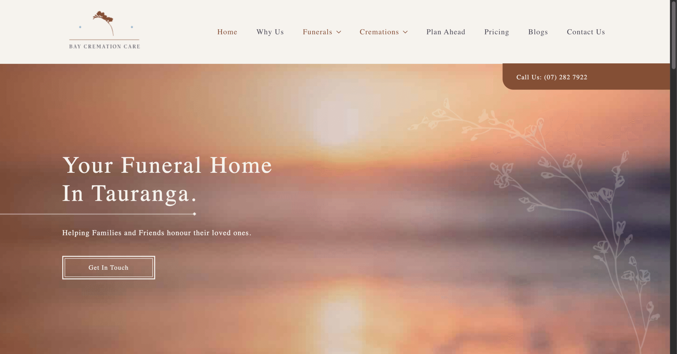 Hero image of the Bay Funeral Care website built with modern WordPress design.