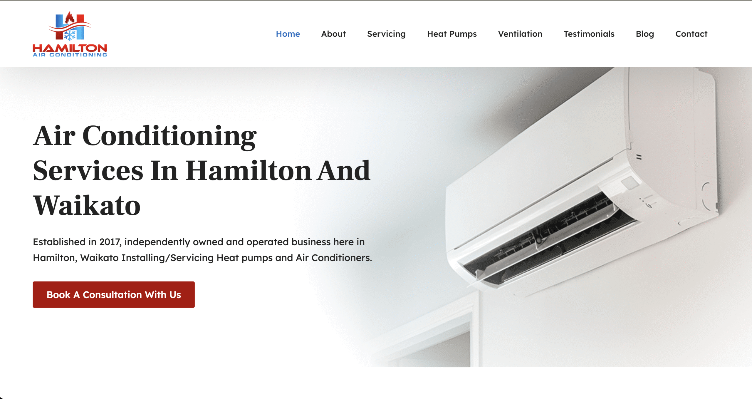 Hero image of the Hamilton Aircons website designed and developed by Ingvar Estorco.